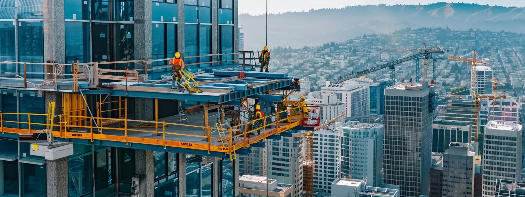 a dynamic construction site showcases a robust custom fall protection system featuring adjustable guardrails and retractable lifelines, expertly configured around multi-story concrete pours and reinforcing safety compliance in a high-risk urban environment. a dynamic construction site showcases a robust custom fall protection system featuring adjustable guardrails and retractable lifelines, expertly configured around multi-story concrete pours and reinforcing safety compliance in a high-risk urban environment.