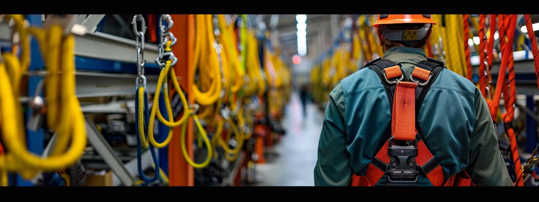 a dynamic training session unfolds in a well-equipped industrial training facility, where participants confidently practice fall protection techniques using a range of ansi-certified safety harnesses, shock-absorbing lanyards, and beam anchors, all meticulously organized and displayed to emphasize the importance of proper gear in enhancing safety and skill. a dynamic training session unfolds in a well-equipped industrial training facility, where participants confidently practice fall protection techniques using a range of ansi-certified safety harnesses, shock-absorbing lanyards, and beam anchors, all meticulously organized and displayed to emphasize the importance of proper gear in enhancing safety and skill.