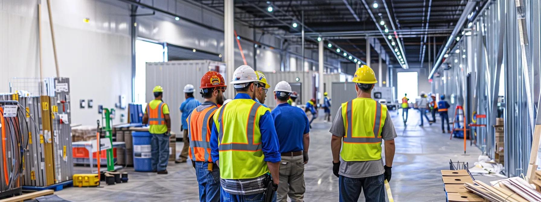 a focused indoor scene depicts construction workers engaged in a hands-on training session, surrounded by safety equipment and instructional materials, highlighting the integration of workforce training and installation measures in a well-organized training facility. a focused indoor scene depicts construction workers engaged in a hands-on training session, surrounded by safety equipment and instructional materials, highlighting the integration of workforce training and installation measures in a well-organized training facility.