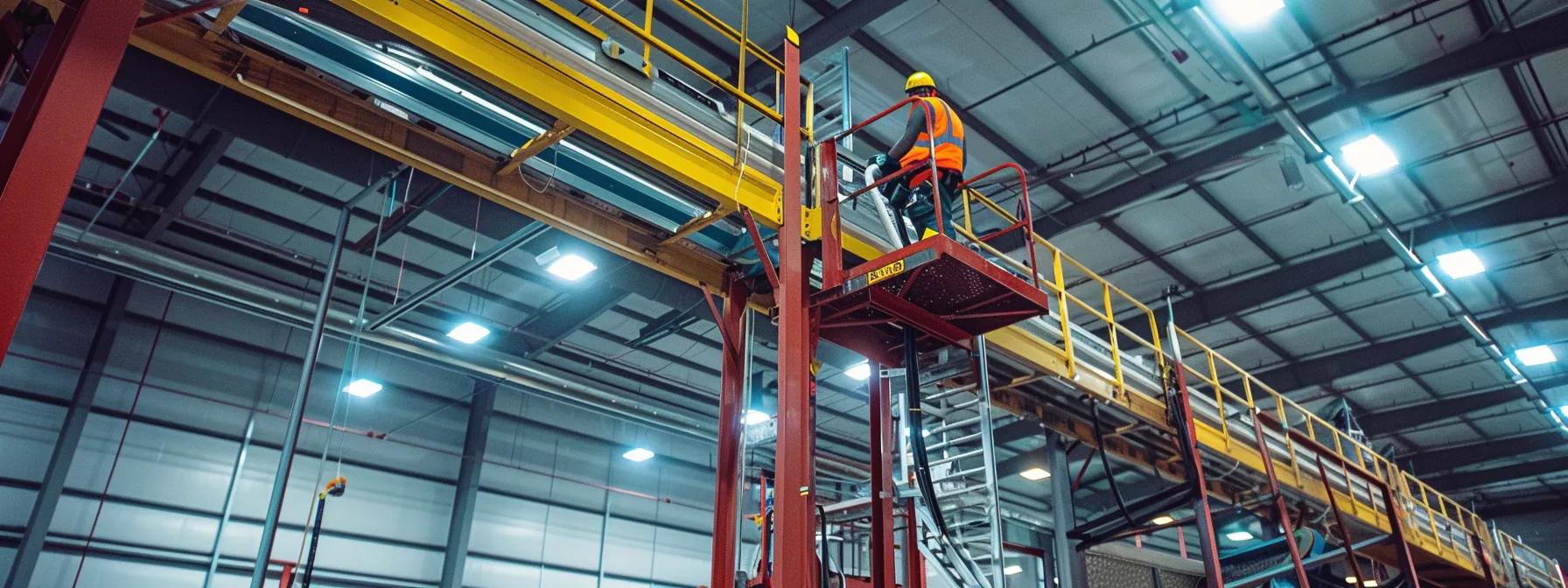 a focused industrial workspace captures a team of safety inspectors conducting a detailed evaluation of a fall protection system installation, centered on robust guardrails and well-placed anchors, all under bright overhead lighting that emphasizes the precision of their assessments.