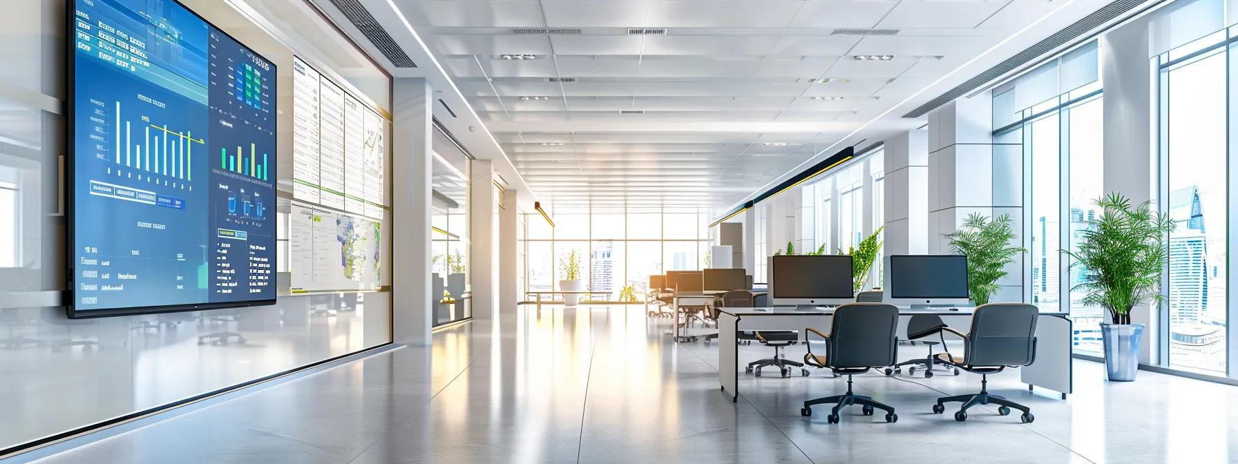 a modern office environment filled with digital screens displaying dynamic safety metrics, inspection schedules, and training progress, illustrating the seamless integration of installation, inspection, and training within a cutting-edge safety management system. a modern office environment filled with digital screens displaying dynamic safety metrics, inspection schedules, and training progress, illustrating the seamless integration of installation, inspection, and training within a cutting-edge safety management system.