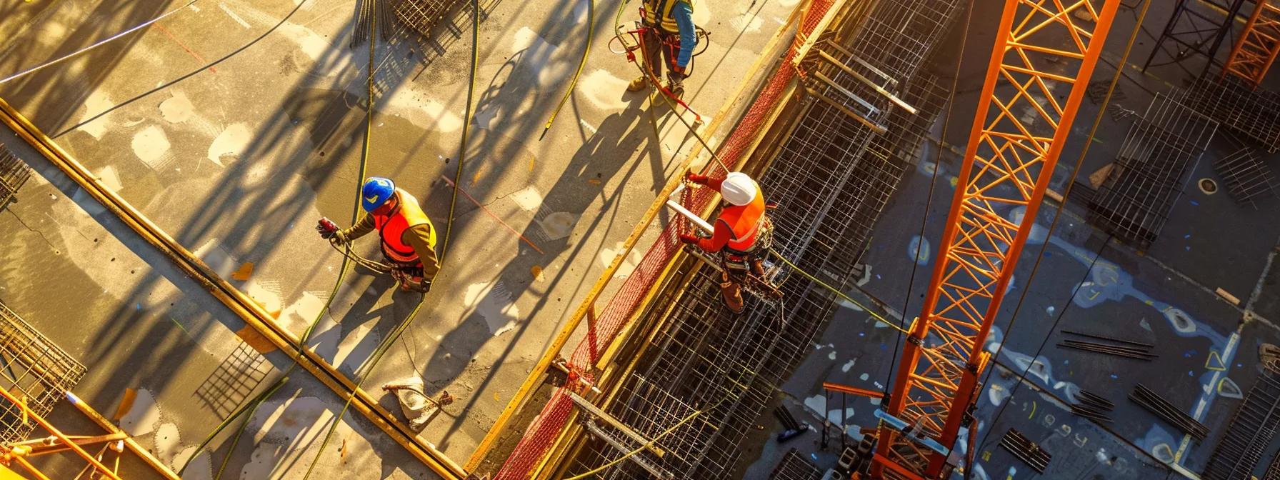 a dynamic construction site showcases workers confidently engaging in tasks at various heights, surrounded by vibrant safety harnesses and advanced fall protection systems, emphasizing the critical importance of end-to-end fall protection solutions in high-risk industries. a dynamic construction site showcases workers confidently engaging in tasks at various heights, surrounded by vibrant safety harnesses and advanced fall protection systems, emphasizing the critical importance of end-to-end fall protection solutions in high-risk industries.
