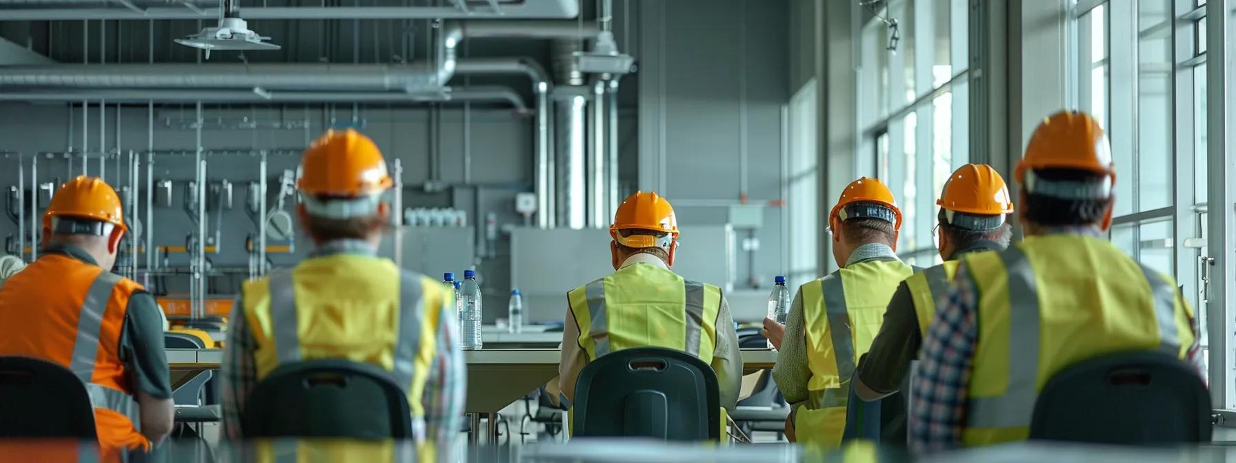 a focused industrial training session unfolds in a bright, modern training room, where employees attentively engage with osha-compliant safety equipment, symbolizing the importance of inspection and maintenance in enhancing workplace safety.