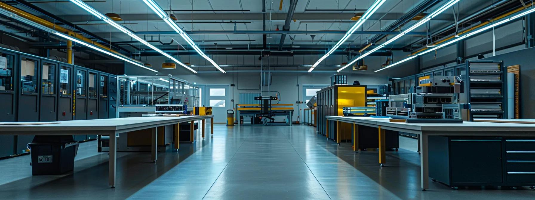 a sleek industrial workspace showcases a diverse array of customized fall protection equipment, each designed to address the specific risks of various sectors, illuminated by focused overhead lighting that emphasizes the solutions' innovative design and robust functionality.