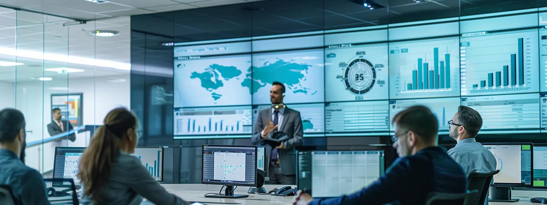 a sleek, modern office space features a digital dashboard displaying real-time safety metrics on a large screen, with engaged professionals collaboratively discussing performance strategies to enhance safety program effectiveness. a sleek, modern office space features a digital dashboard displaying real-time safety metrics on a large screen, with engaged professionals collaboratively discussing performance strategies to enhance safety program effectiveness.