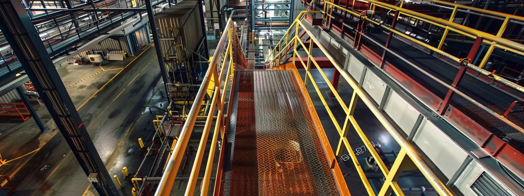 a brightly lit industrial workspace showcases a robust walkway safety system with clearly visible fall protection anchors securely holding sleek guardrails and lifelines, emphasizing a commitment to worker safety in elevated environments. a brightly lit industrial workspace showcases a robust walkway safety system with clearly visible fall protection anchors securely holding sleek guardrails and lifelines, emphasizing a commitment to worker safety in elevated environments.