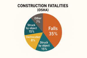 Pie chart showing OSHA data on roofing fall accidents